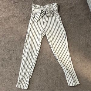 Black and white striped stretchy pants
